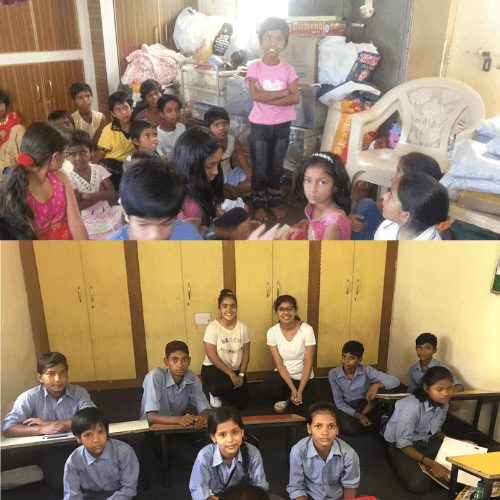 Children in a classroom and a learning center in India